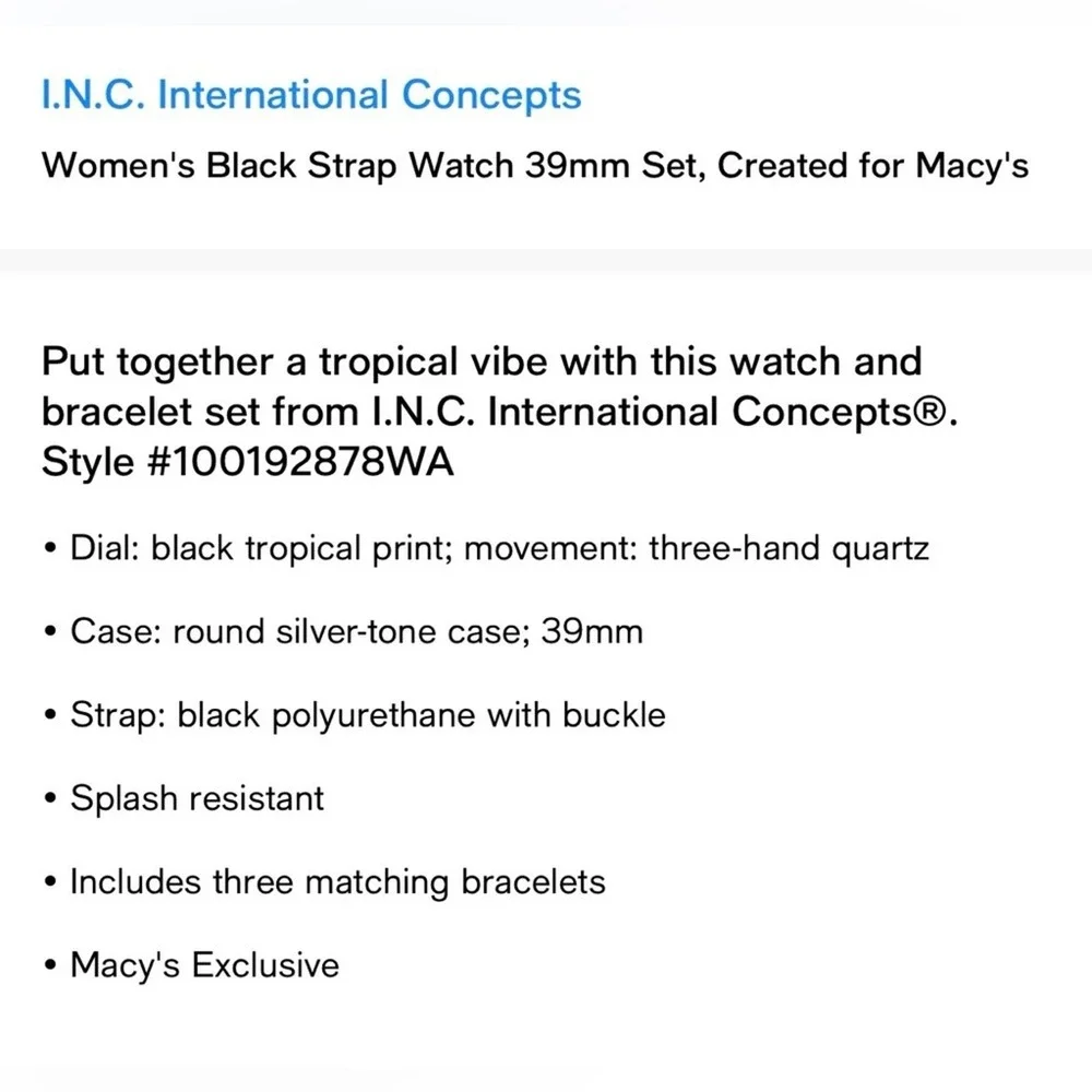 Women's‎ Black Strap Watch 39mm Set, Created for Macy's